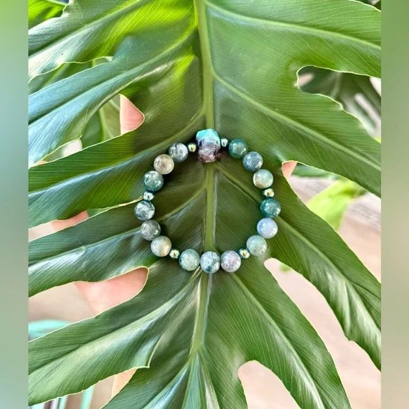 Amazonite, Moss Agate & Hematite Bracelet (one) - Picture 2 of 6